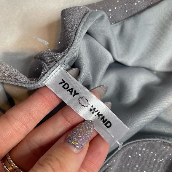 7DAY WKND Large Silver A Line Midi Dress NYE Glitter Sparkle Tank Grey Prom - Picture 3 of 4